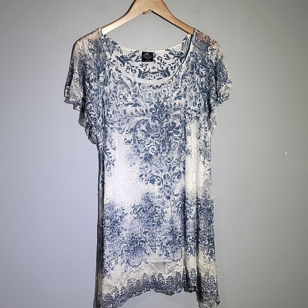 Calstyle 90's Vintage Asymetrical Flowy Floral Paisley Print Blouse